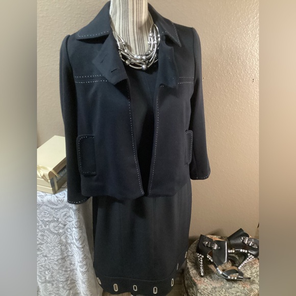 Anne Klein Black MIDI Dress w/Silver hem. Like New - Picture 6 of 10